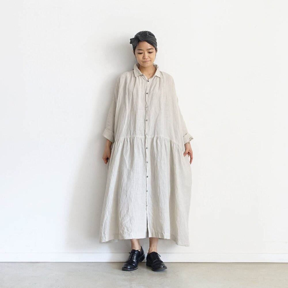 Ichi Antiquites White Linen Gather Dress